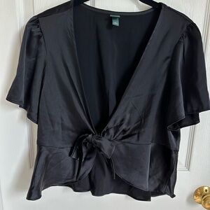 Wild Fable Satin Crop Tie Front‎ Black Blouse Size XL